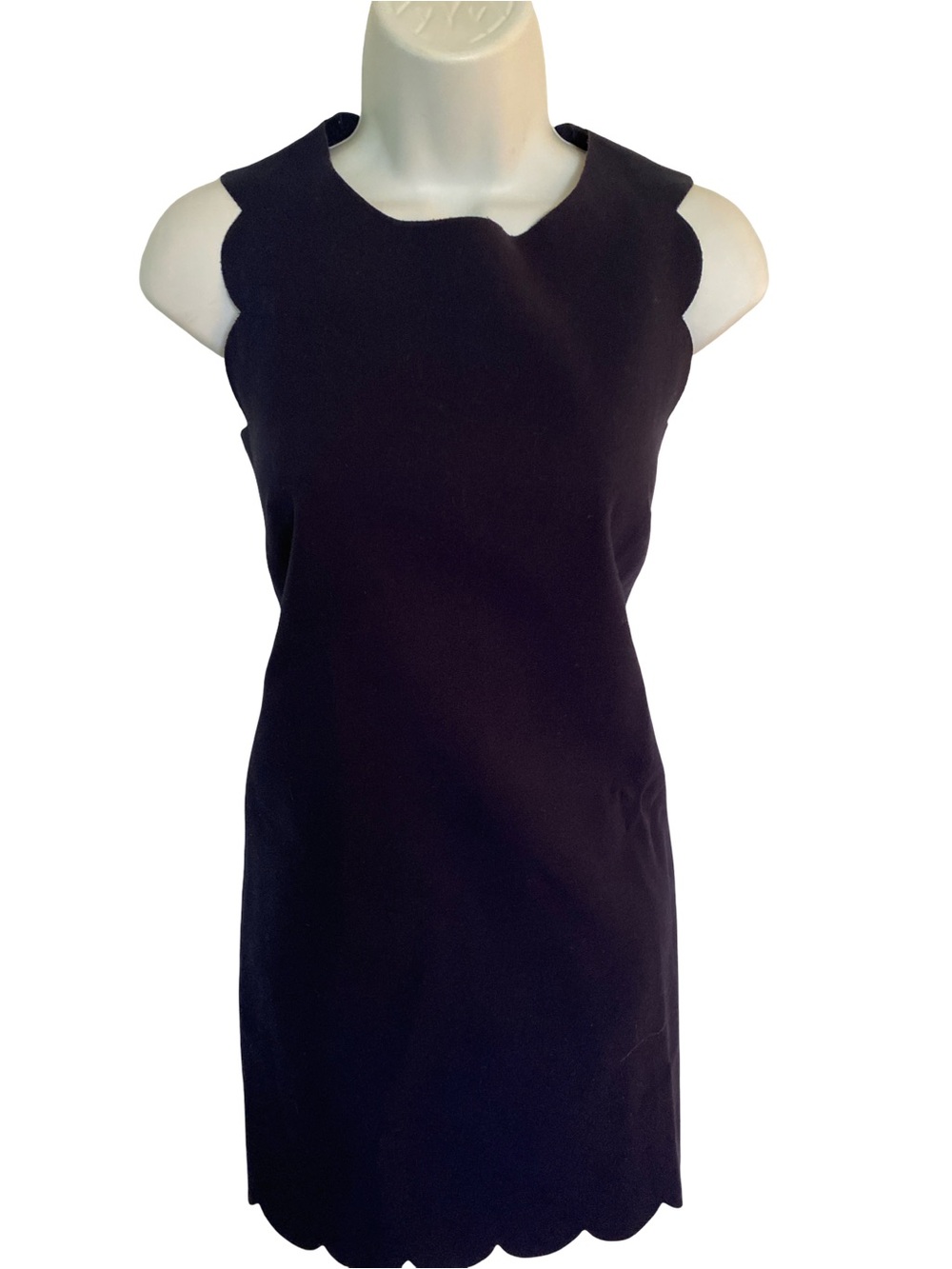J. Crew Navy Sleeveless Scallop-Trim Sheath Dress-6 poly viscose